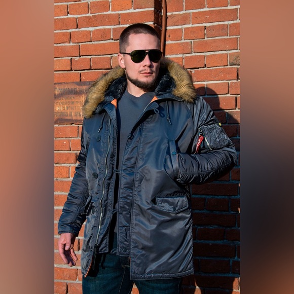 NWT - Alpha Industries Slim Fit N-3B Parka, Steel Blue/ Orange - Size 5XL - Picture 3 of 12